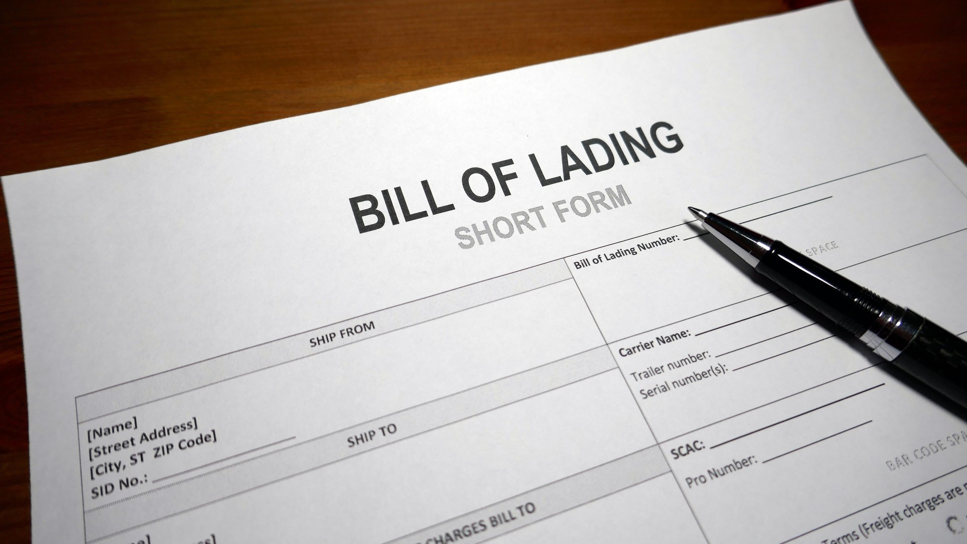 Bill of Lading Form